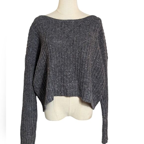 Ruby Moon Anthropologie Knotted Open Back Wool Alpaca Gray Cropped Sweater - Picture 3 of 8